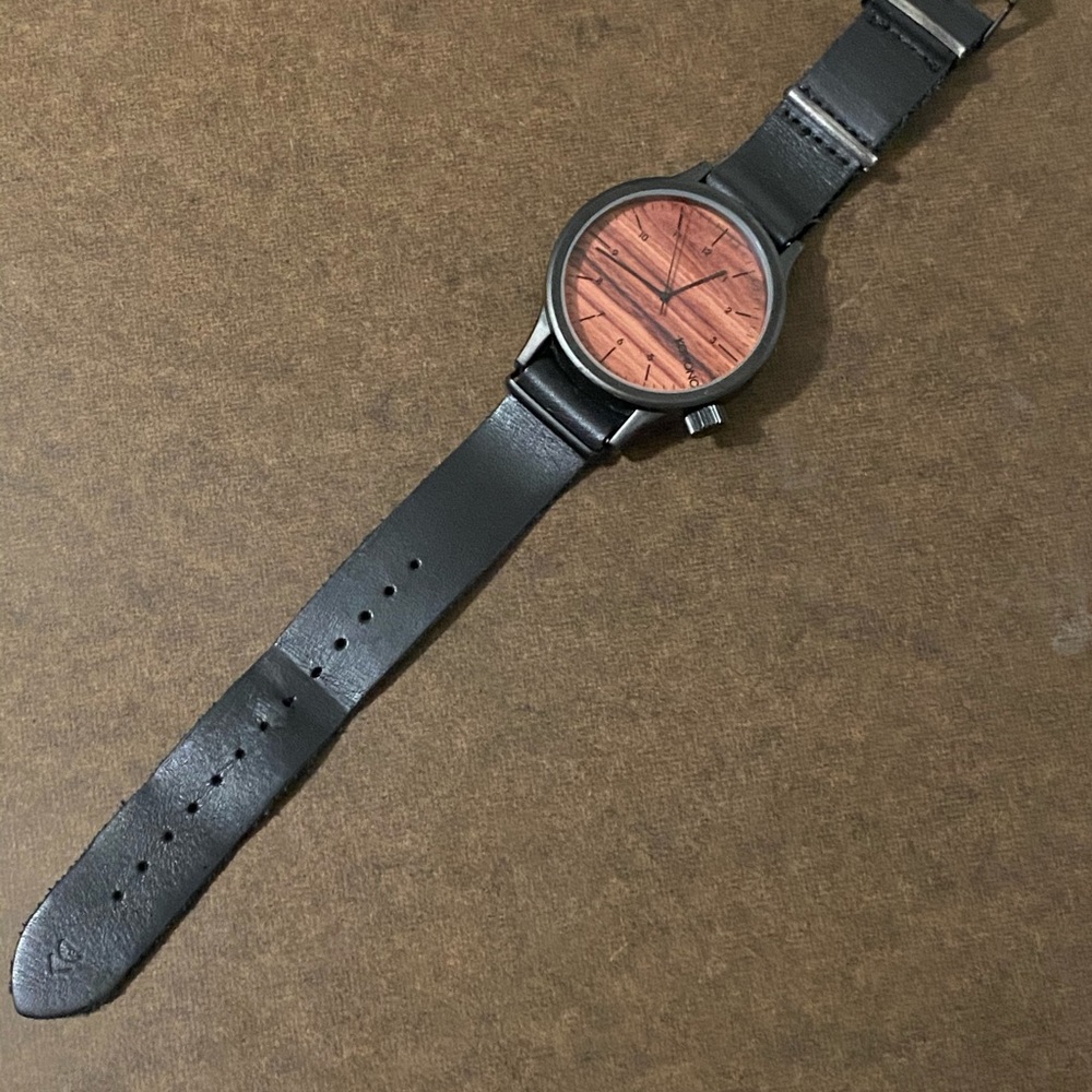 Black with wood grain face komono watch